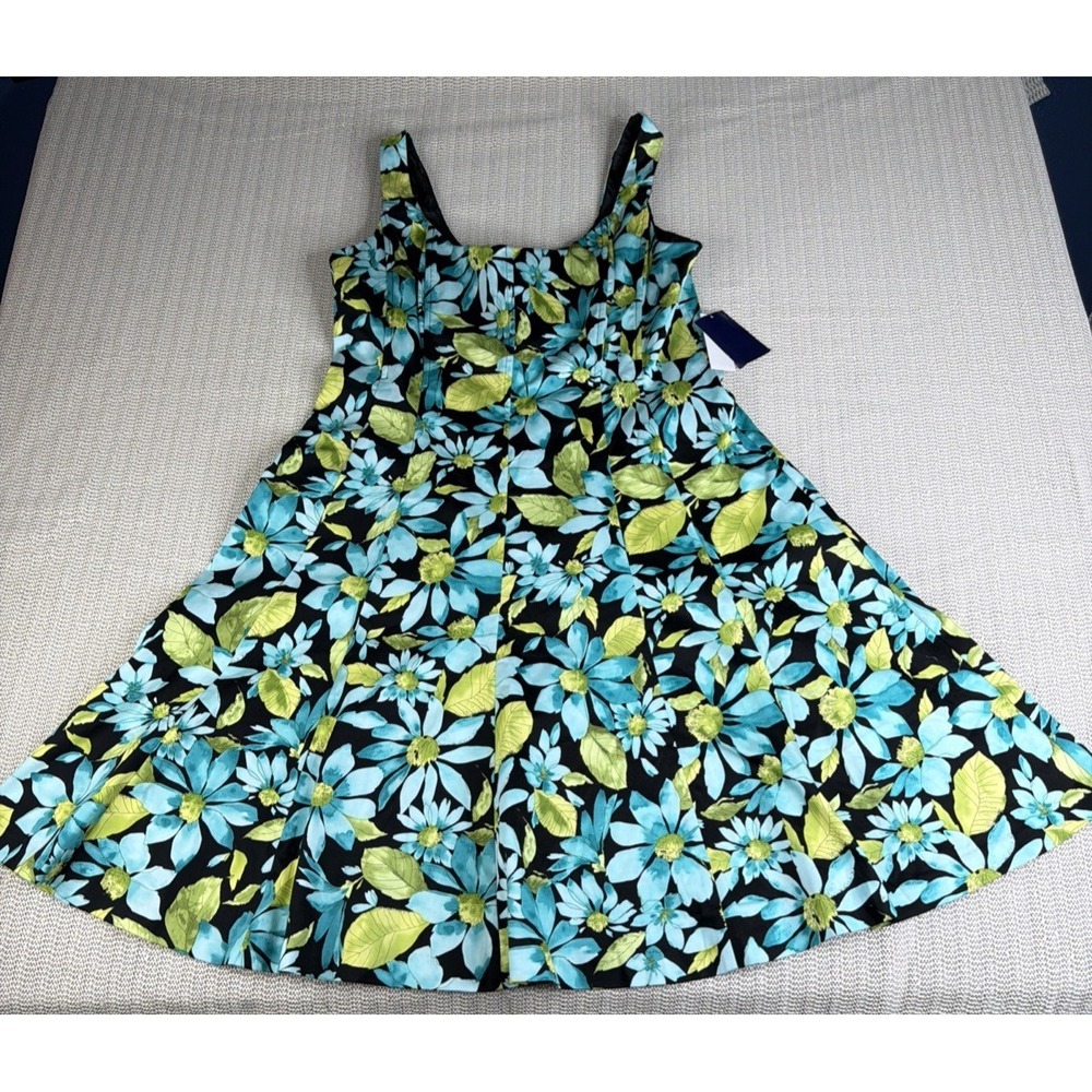 NWT Rena Rowan Womens 16 Floral Fit Flare Dress Boning Sleeveless